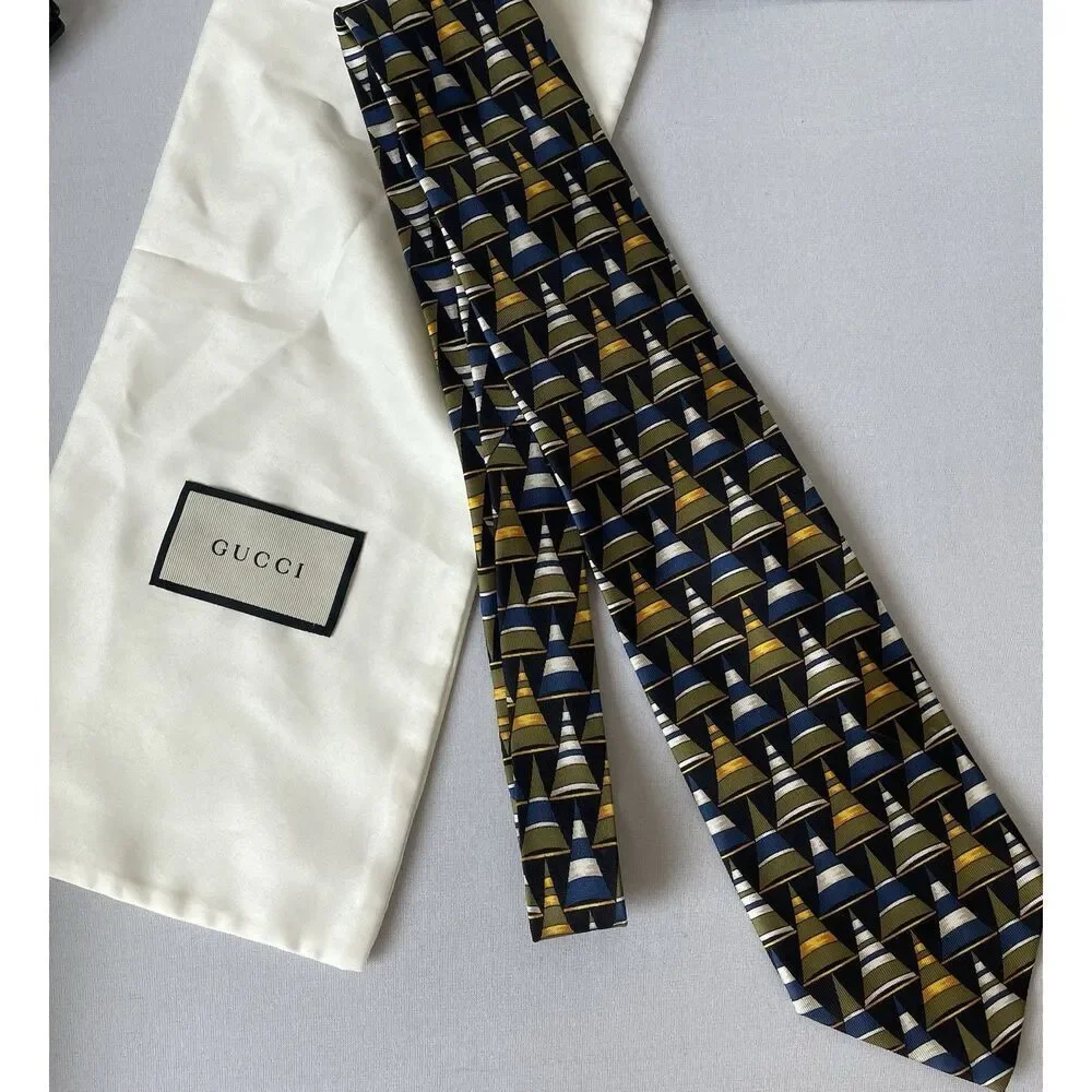 Vintage Gucci Tie Geometric Abstract Print 100% Silk Made In Italy w/Box bag